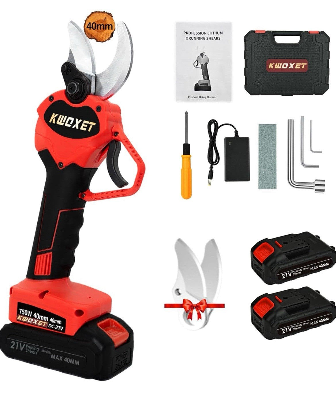 Kwoxet Akku Astschere,Kwoxet 40mm Elektrische Gartenschere,2 Stück 21V 3000 mA0