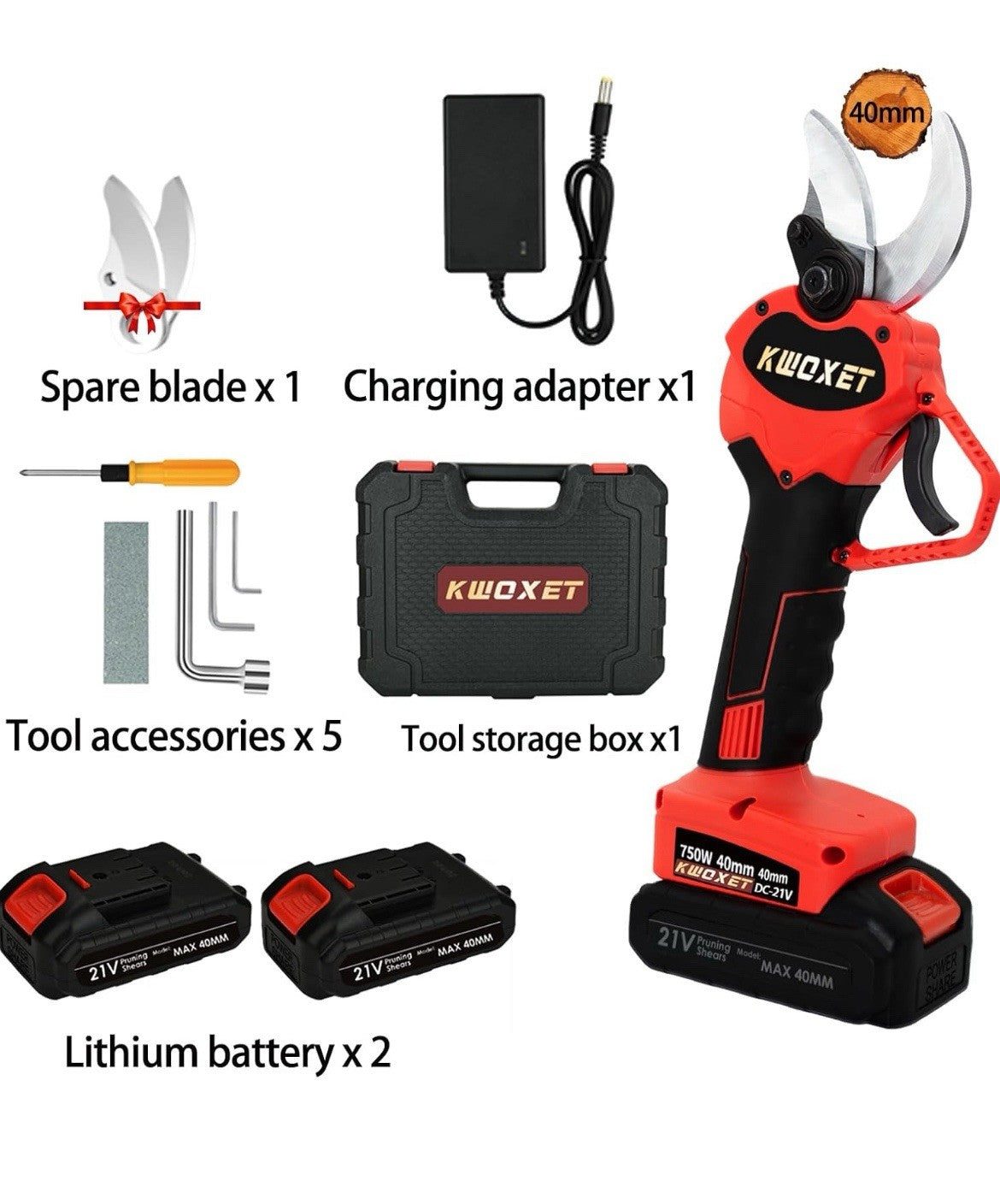 Kwoxet Akku Astschere,Kwoxet 40mm Elektrische Gartenschere,2 Stück 21V 3000 mA1