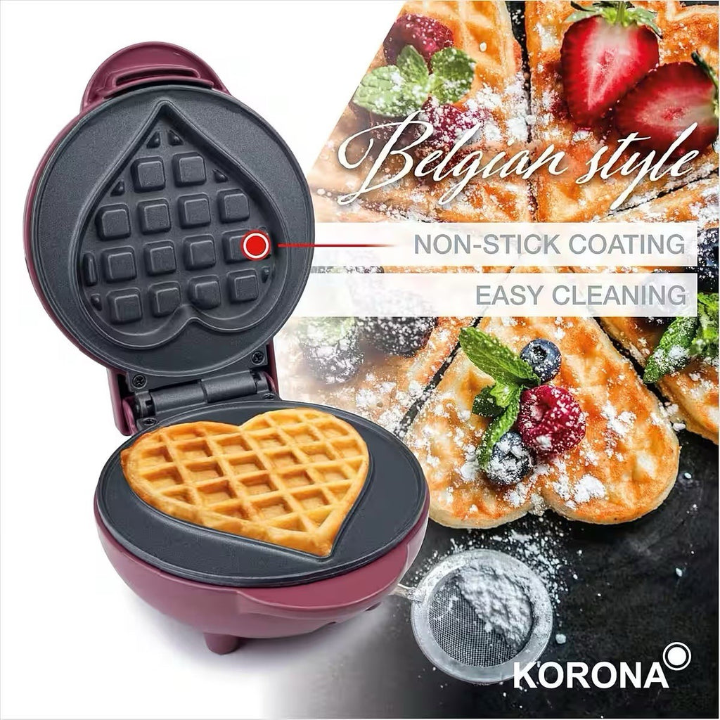KORONA Mini-Herzwaffeleisen Herzform 550W Waffeleisen 41005 Retro-Design NEU5