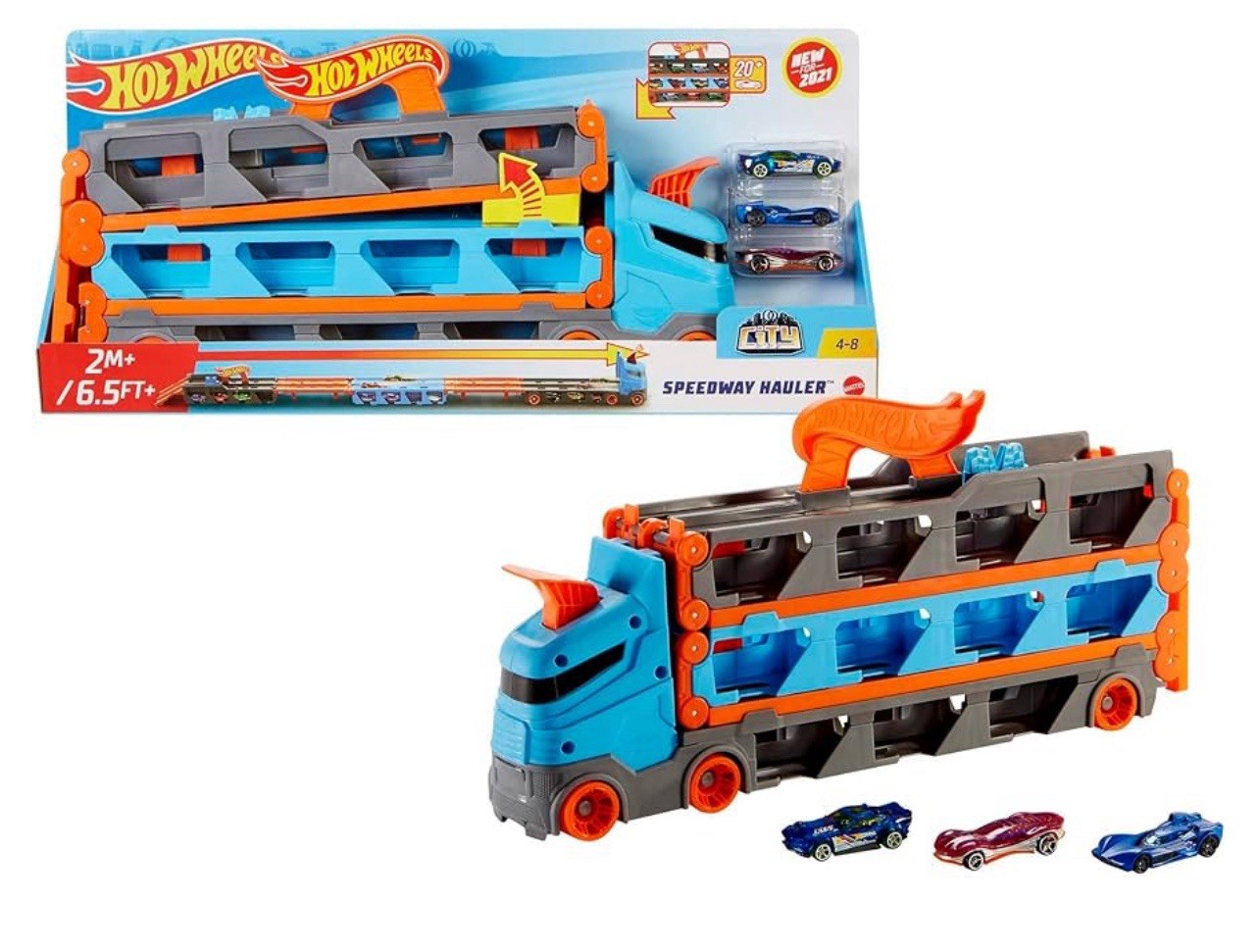 Hot Wheels. GVG37 City. 2in1 Renntransporter mit 3 Autos0