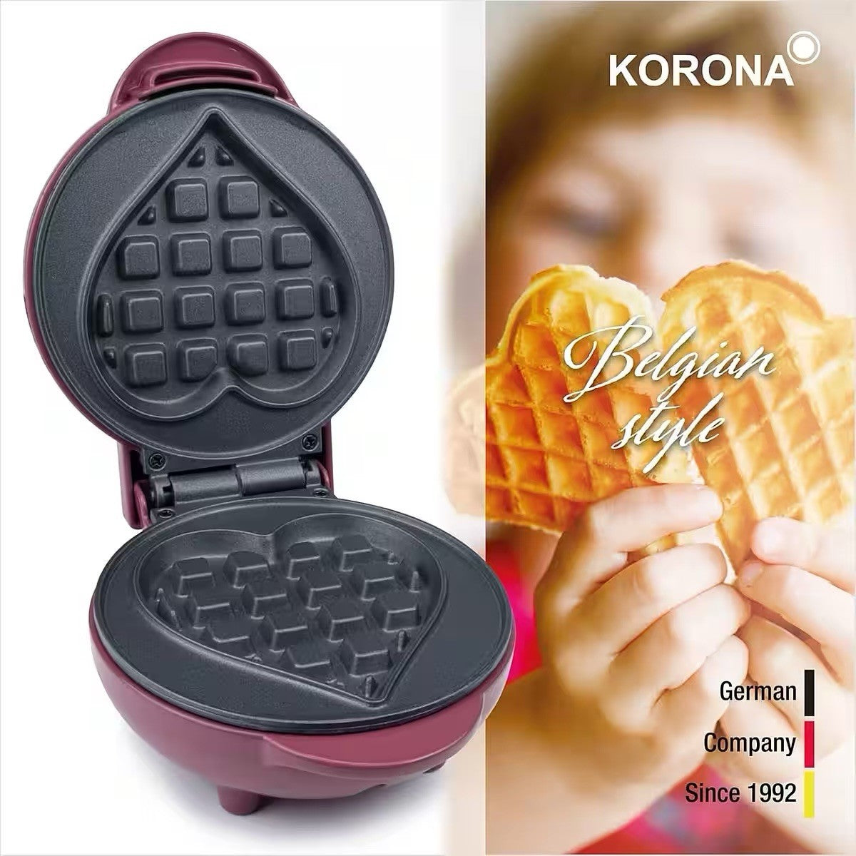 KORONA Mini-Herzwaffeleisen Herzform 550W Waffeleisen 41005 Retro-Design NEU3