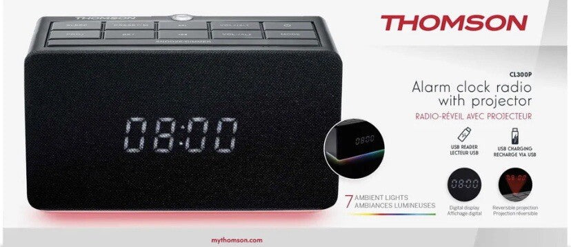 Thomson Radiowecker CL300P schwarz Projektor Beleuchtung USB FM Radio TH3587113
