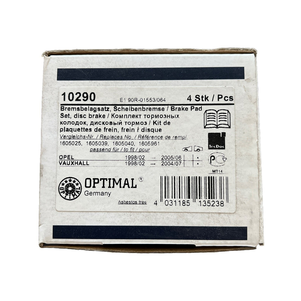 OPTIMAL 10290 Bremsbelagsatz Bremsklötze Hinten für Opel Astra G, Zafira A0