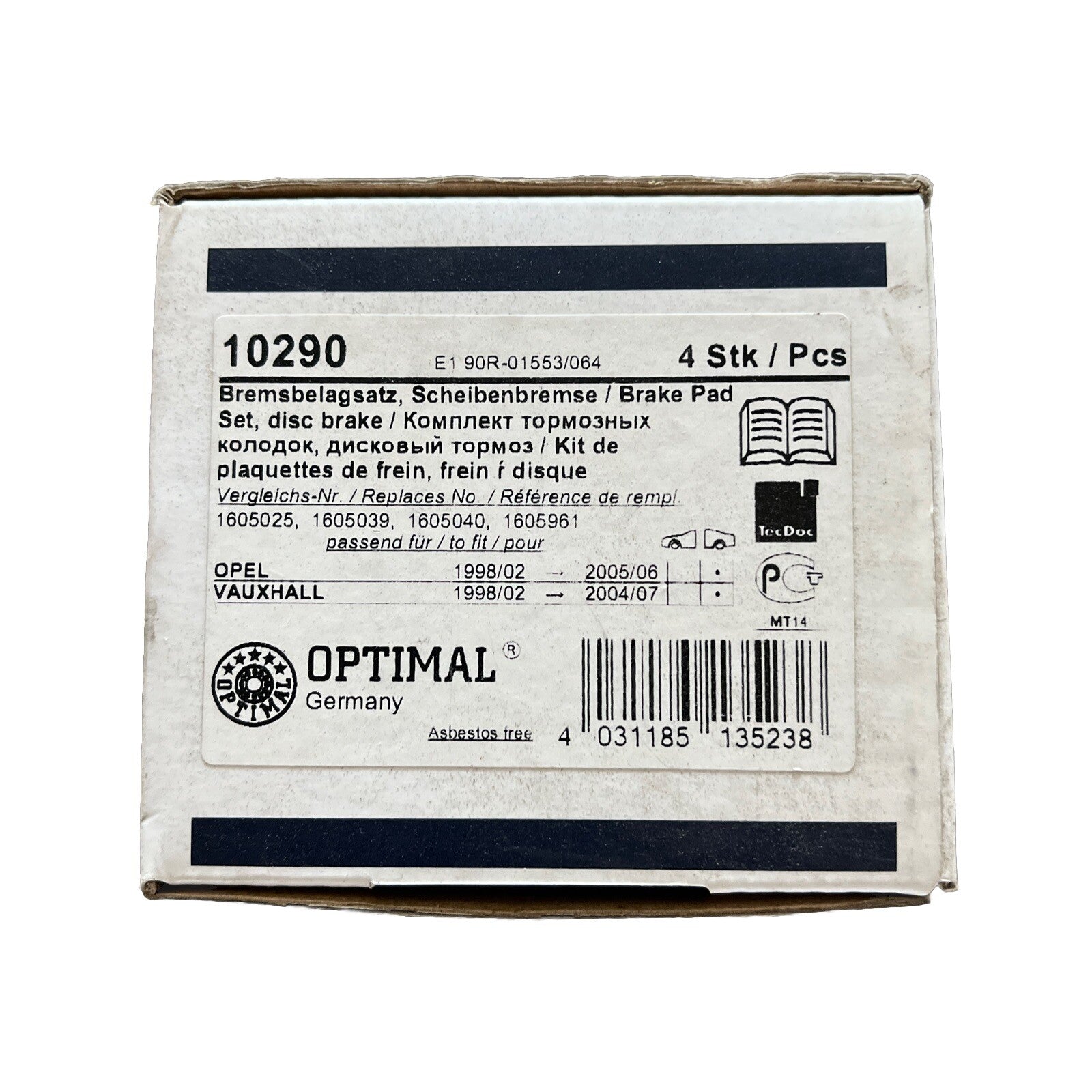 OPTIMAL 10290 Bremsbelagsatz Bremsklötze Hinten für Opel Astra G, Zafira A0