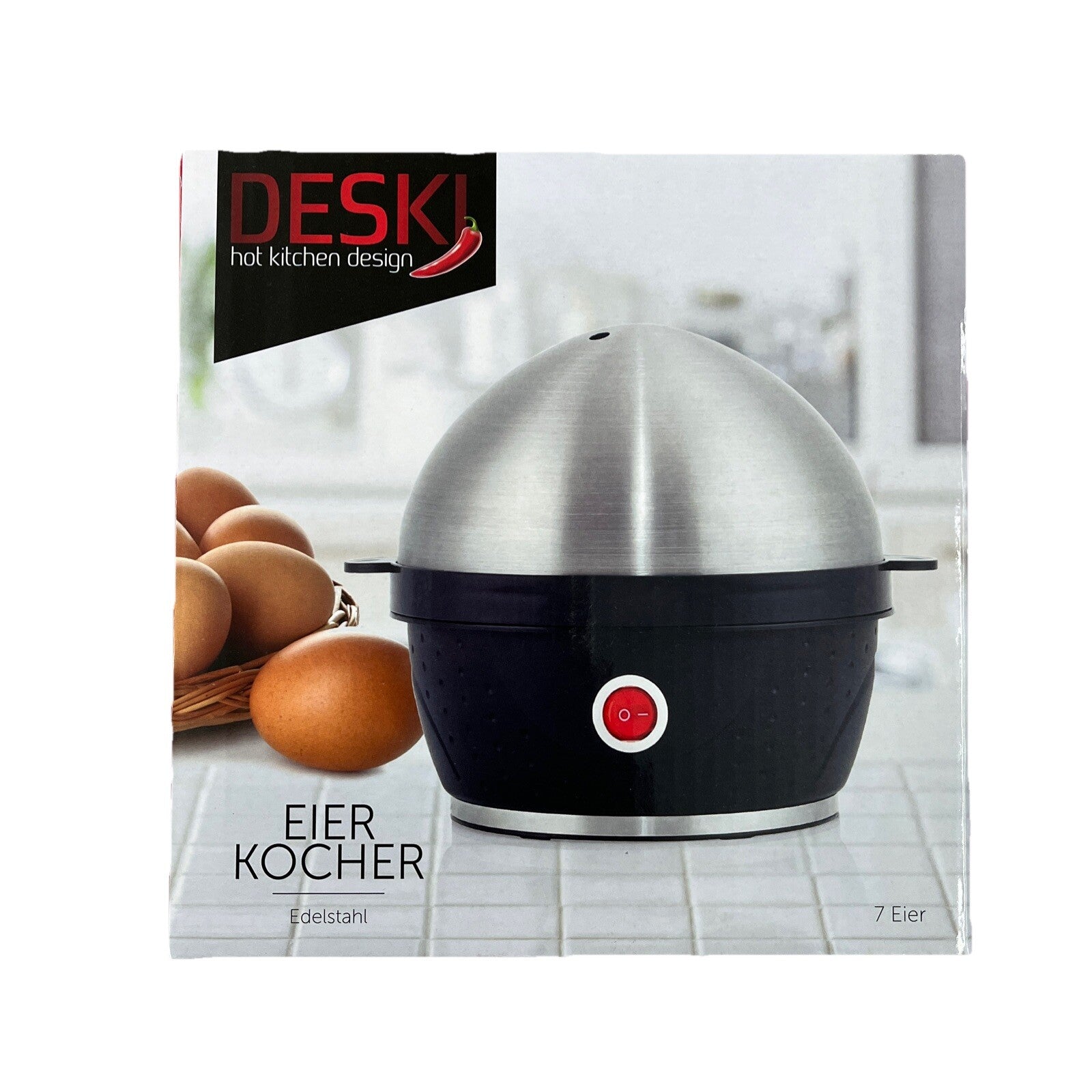 DESKI Eierkocher für 2 bis 7 Eier Edelstahl 380 Watt schwarz Kocher Frühstücksei0