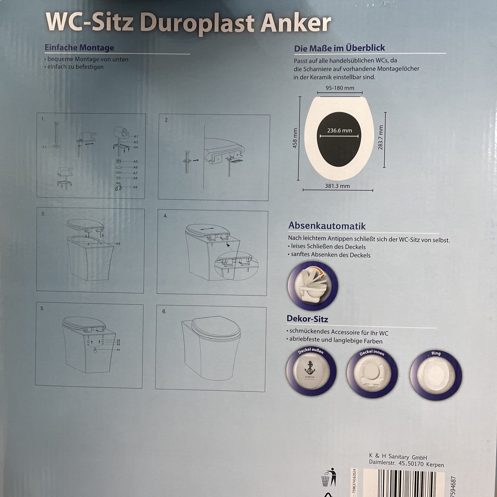 Toilettendeckel Duroplast Anker | Absenkautomatik | WC-Sitz2