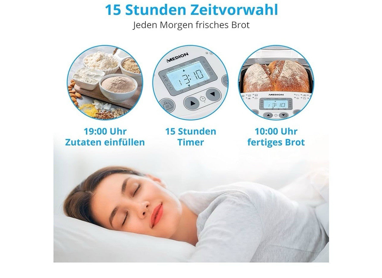 MEDION Brotbackautomat MD 18986 650W 1000g 15 Std Timer 12 Programme L203