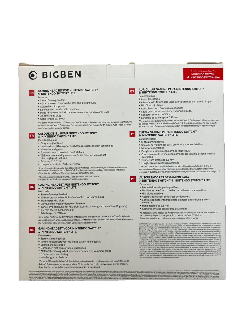 Stereo Gaming Headset Schwarz Wired kabelgebunden für Nintendo Over Ear - Bigben1