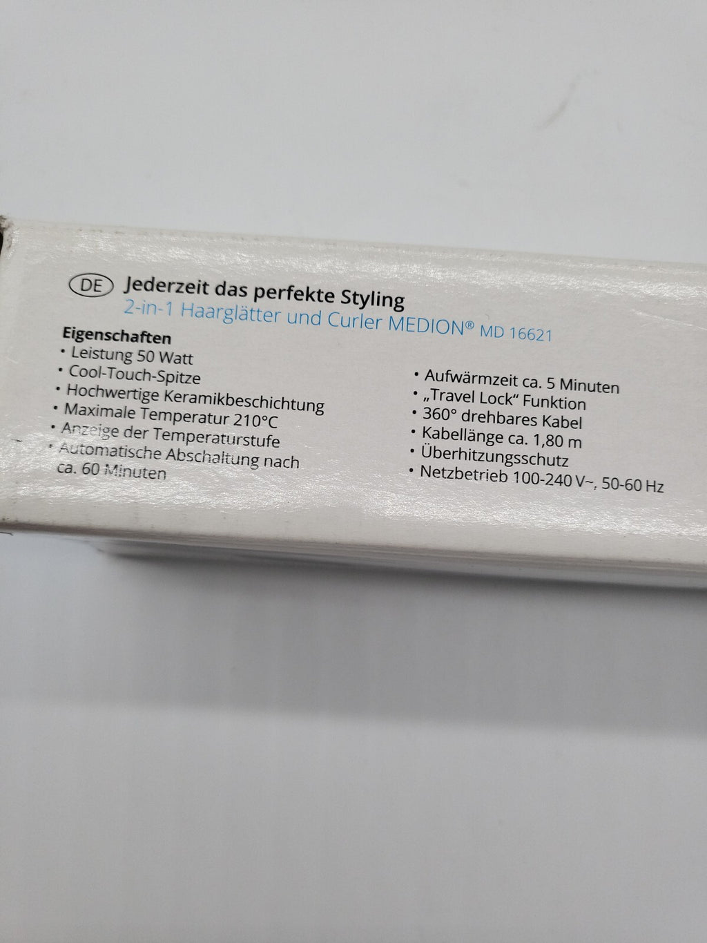 MEDION MD 16621 2 in 1 Elektrisches Haar Keramik Haarglätter und Curler NEU!1