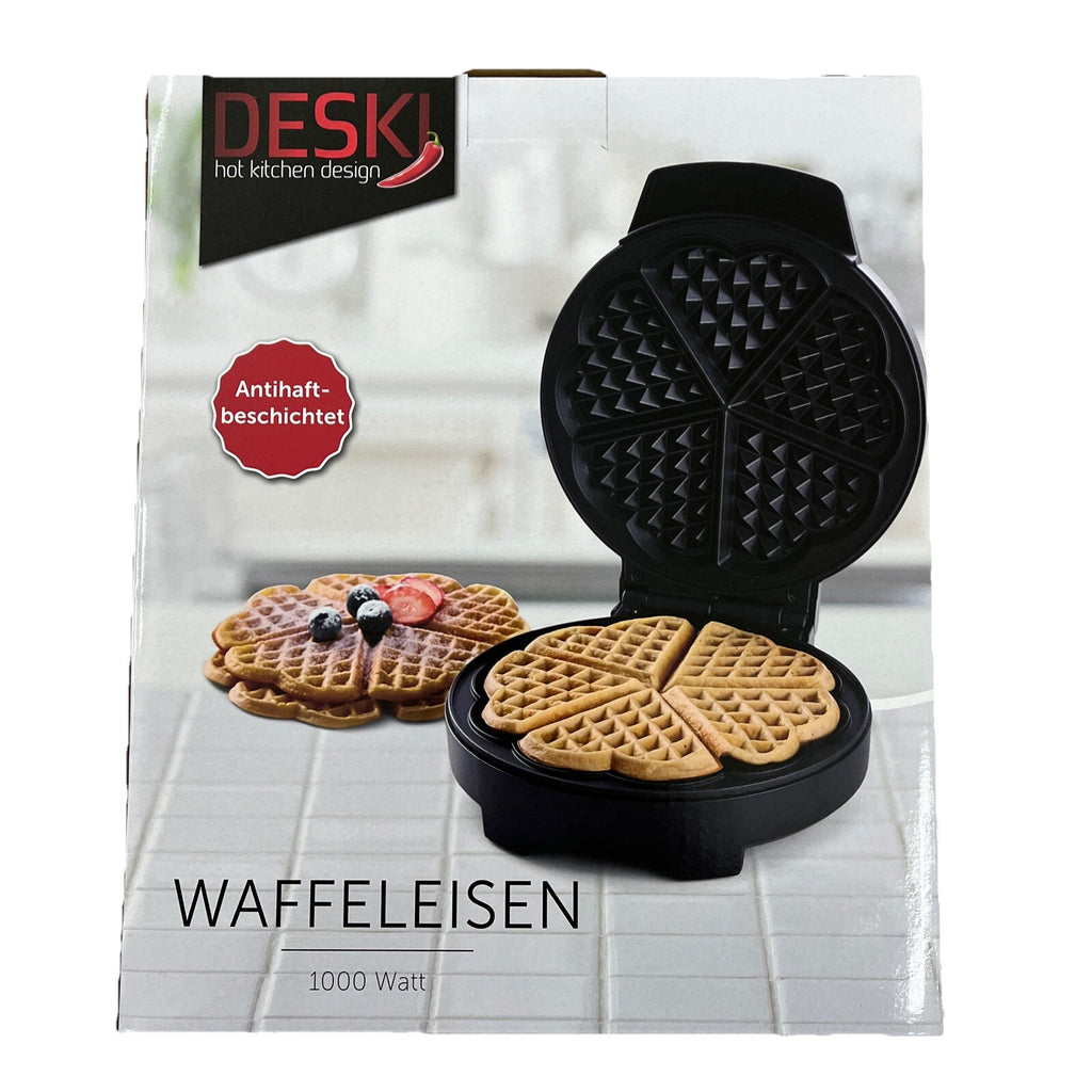 DESKI Waffeleisen 1000Watt Waffelmaker Herzform Waffeln Waffelautomat Cool Touch0