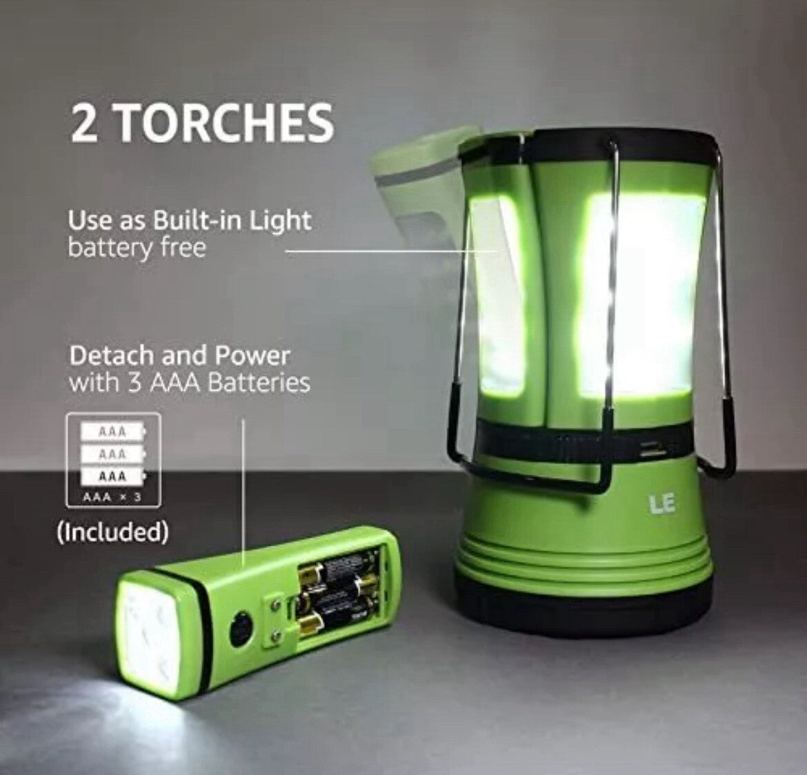 LE Lighting EVER Lampe Camping Rechargeable Lanterne LED 600lm avec 2 Mini2