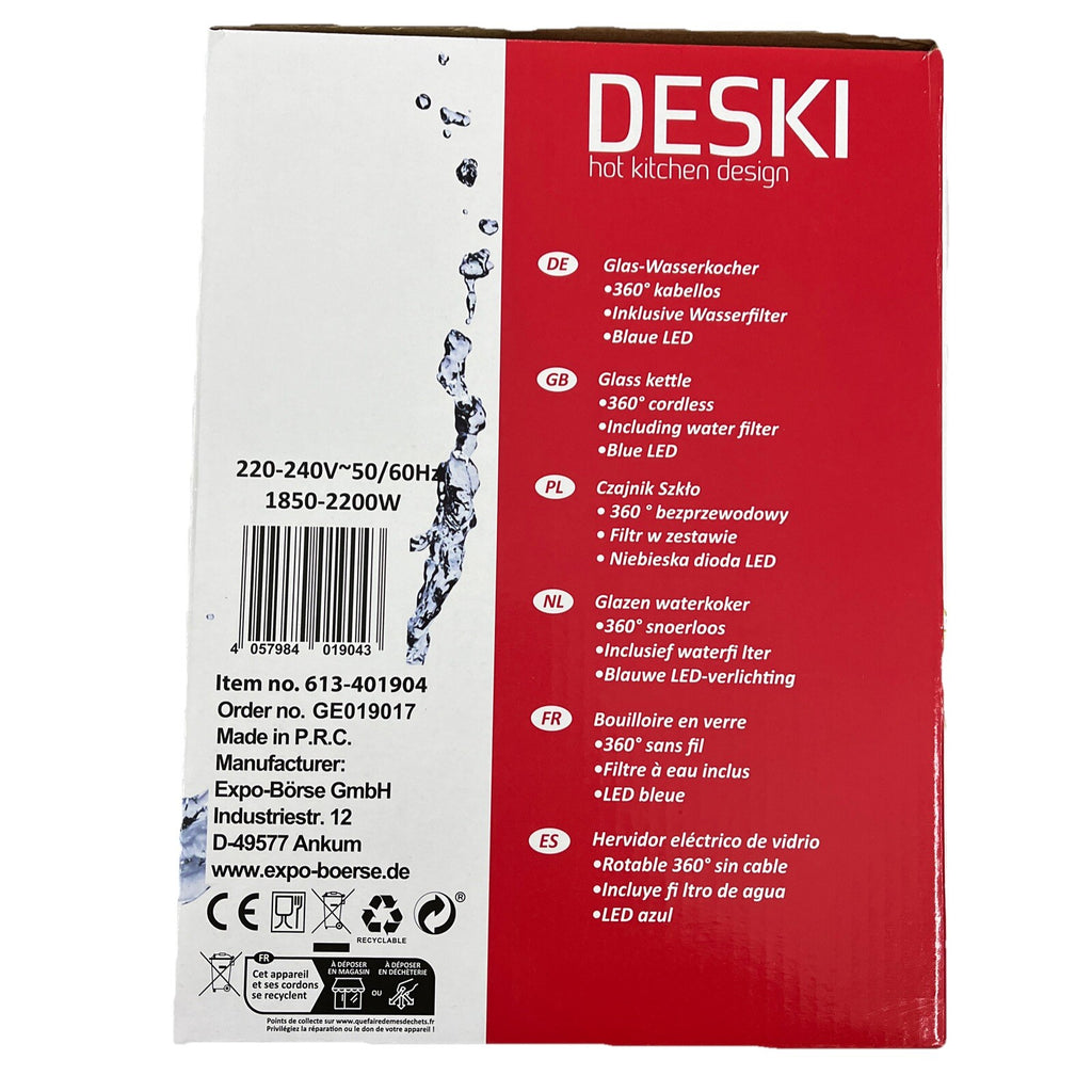 DESKI Glaswasserkocher, 1,7 l, mit LED-Beleuchtung1