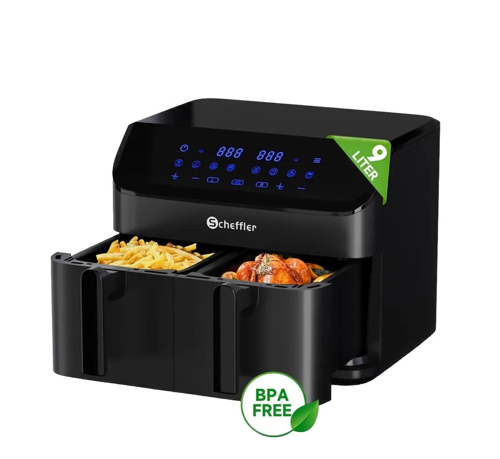 Scheffler Heißluftfritteuse 2 kammern 9L Airfryer 8 Programme0