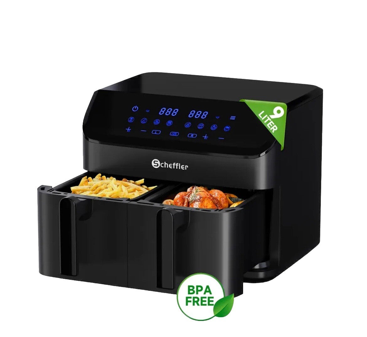 Scheffler Heißluftfritteuse 2 kammern 9L Airfryer 8 Programme0