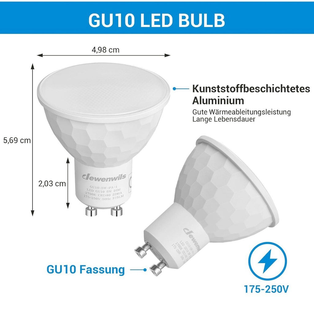 6x Dewenwils  GU10 LED Lampen Warmweiss Dimmbar, 350LM, 2700K2