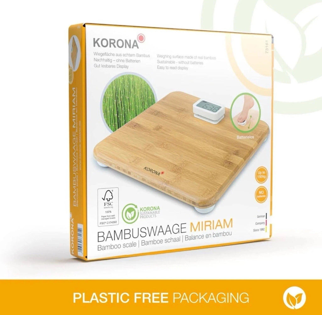 KORONA MIRIAM Körperwaage Personenwaage batterielos Bambus 150kg LCD-Display0