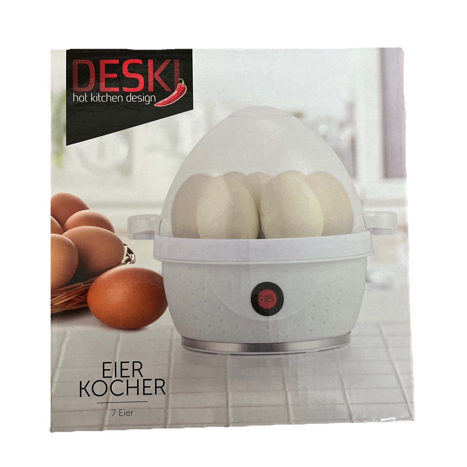 DESKI Eierkocher für 2 bis 7 Eier Edelstahl 380 Watt Weiß Kocher Frühstücksei0