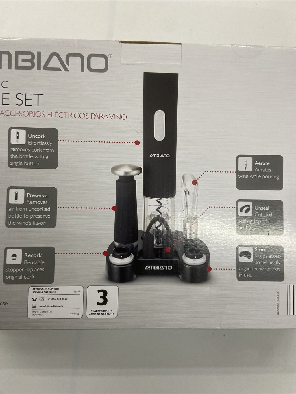 Ambiano Elektrischer Korkenzieher zum öffnen von Wein im Geschenkset1