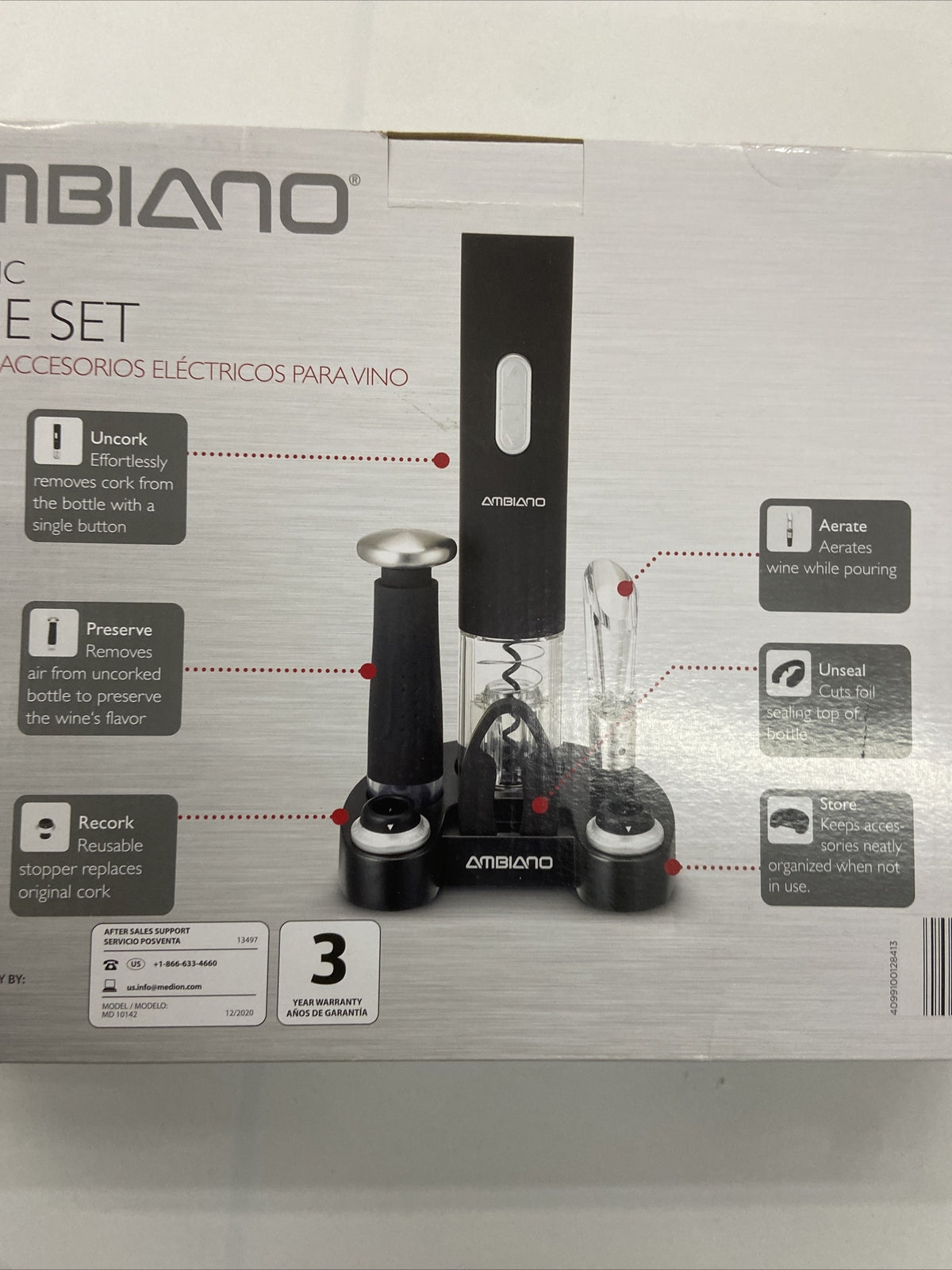 Ambiano Elektrischer Korkenzieher zum öffnen von Wein im Geschenkset1