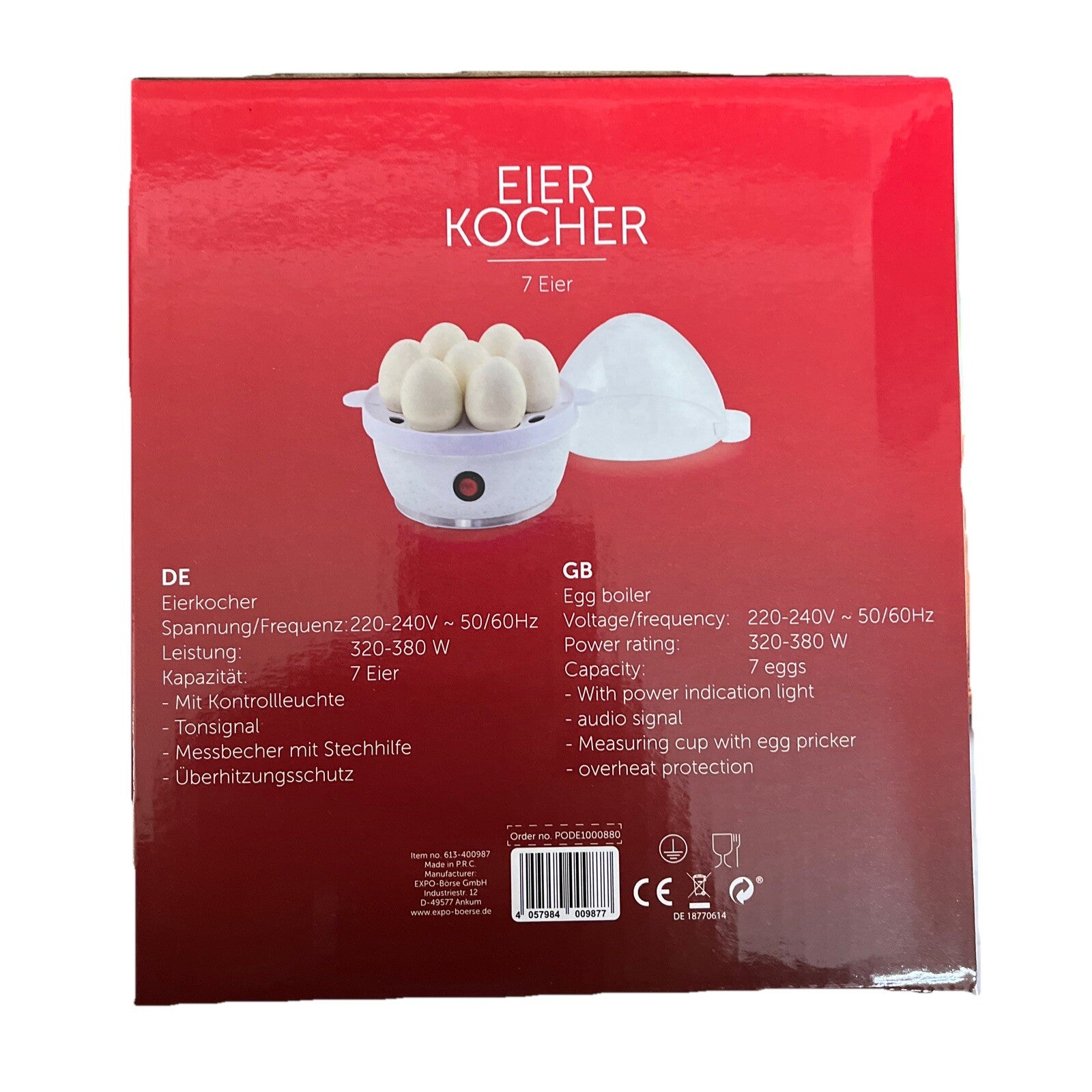 DESKI Eierkocher für 2 bis 7 Eier Edelstahl 380 Watt Weiß Kocher Frühstücksei1