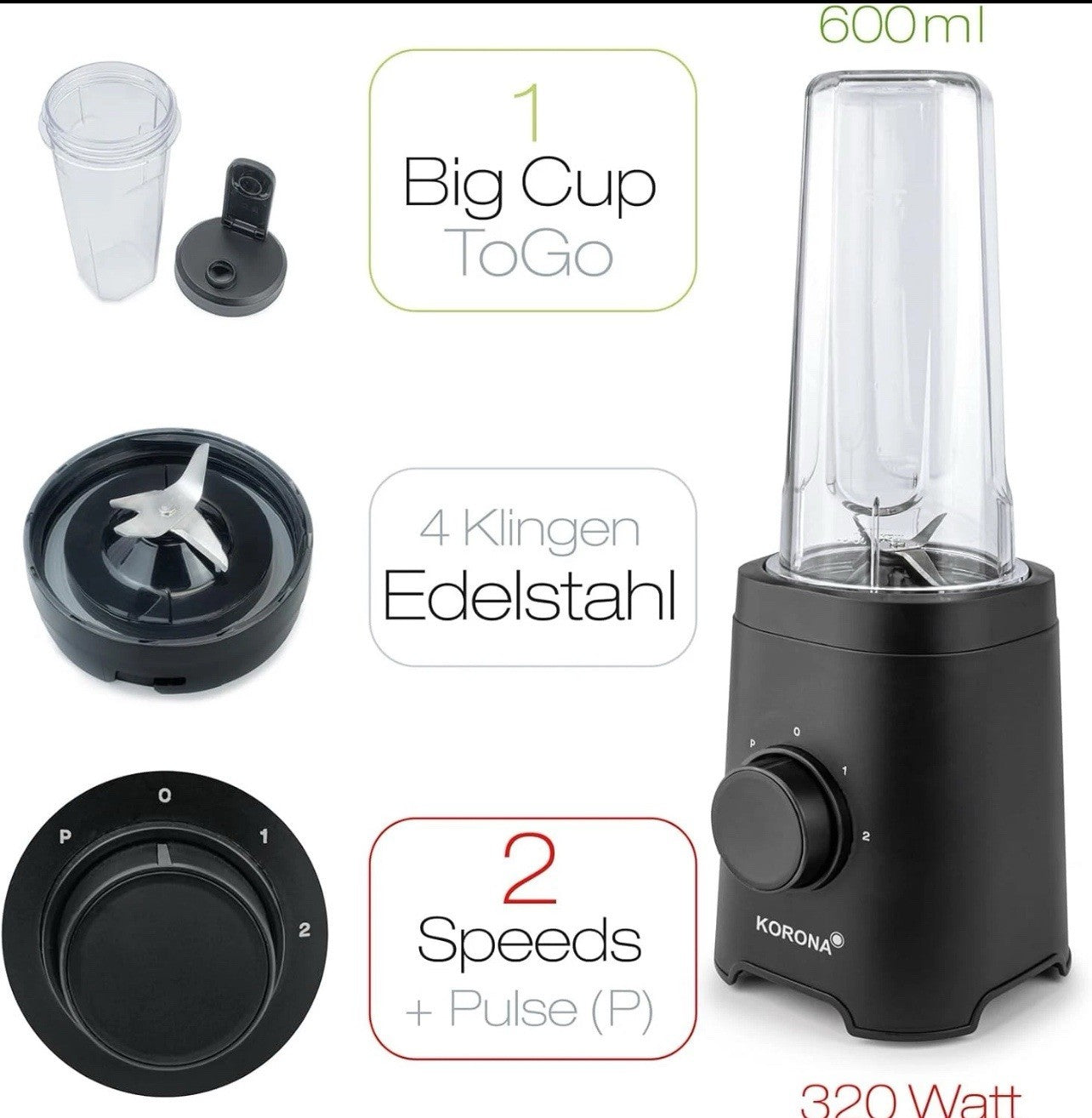 KORONA Smoothie Maker 24500 2 Leistungsstufen 600ml Becher ToGo 320W NEU2