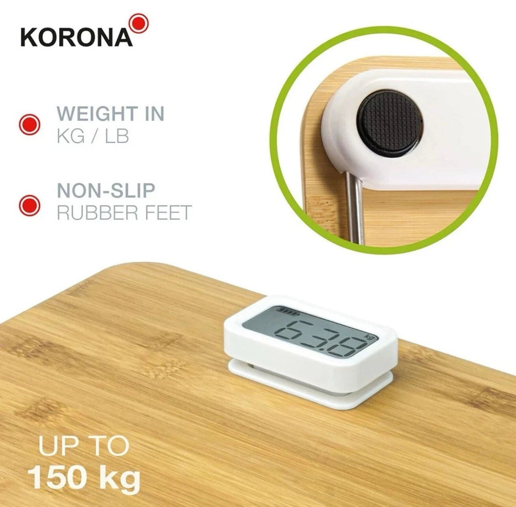 KORONA MIRIAM Körperwaage Personenwaage batterielos Bambus 150kg LCD-Display4