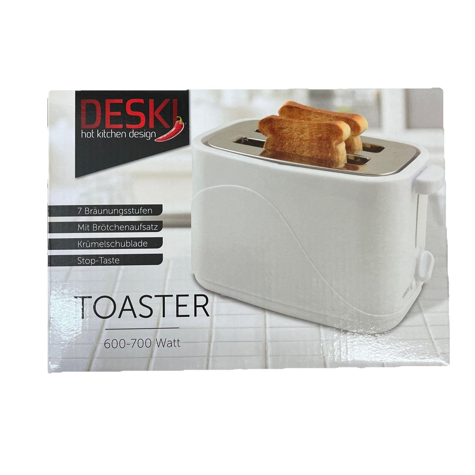 DESKI Toaster weiß  Brötchenaufsatz 700 W 2 Scheiben 7 Stufen0
