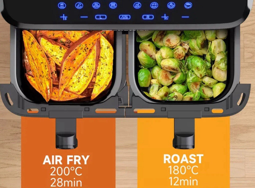 Scheffler Heißluftfritteuse 2 kammern 9L Airfryer 8 Programme2