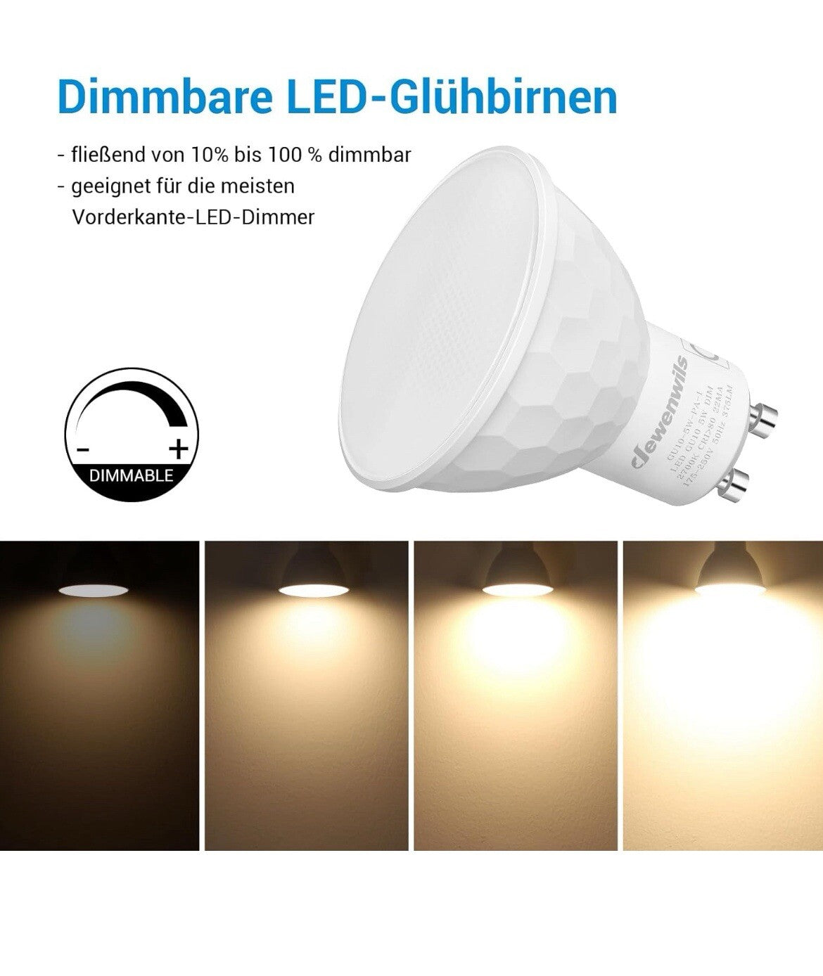 6x Dewenwils  GU10 LED Lampen Warmweiss Dimmbar, 350LM, 2700K1