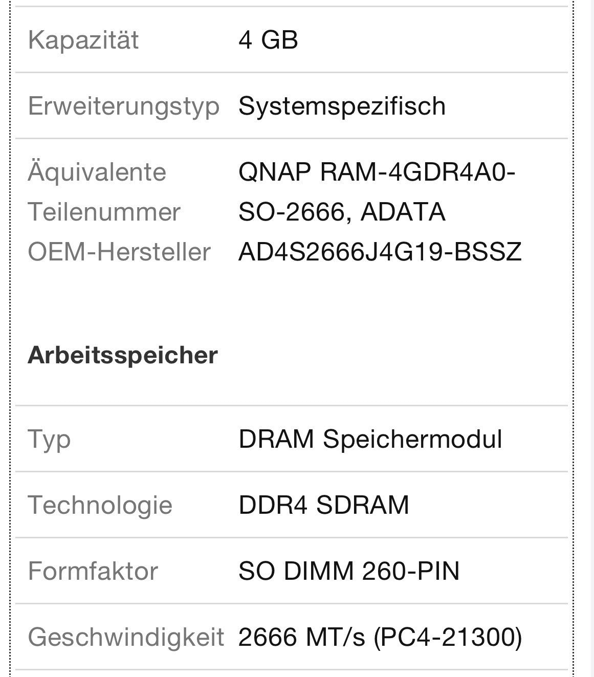 QNAP RAM 4GB Für NAS RAM-4GDR4A0-SO-26661