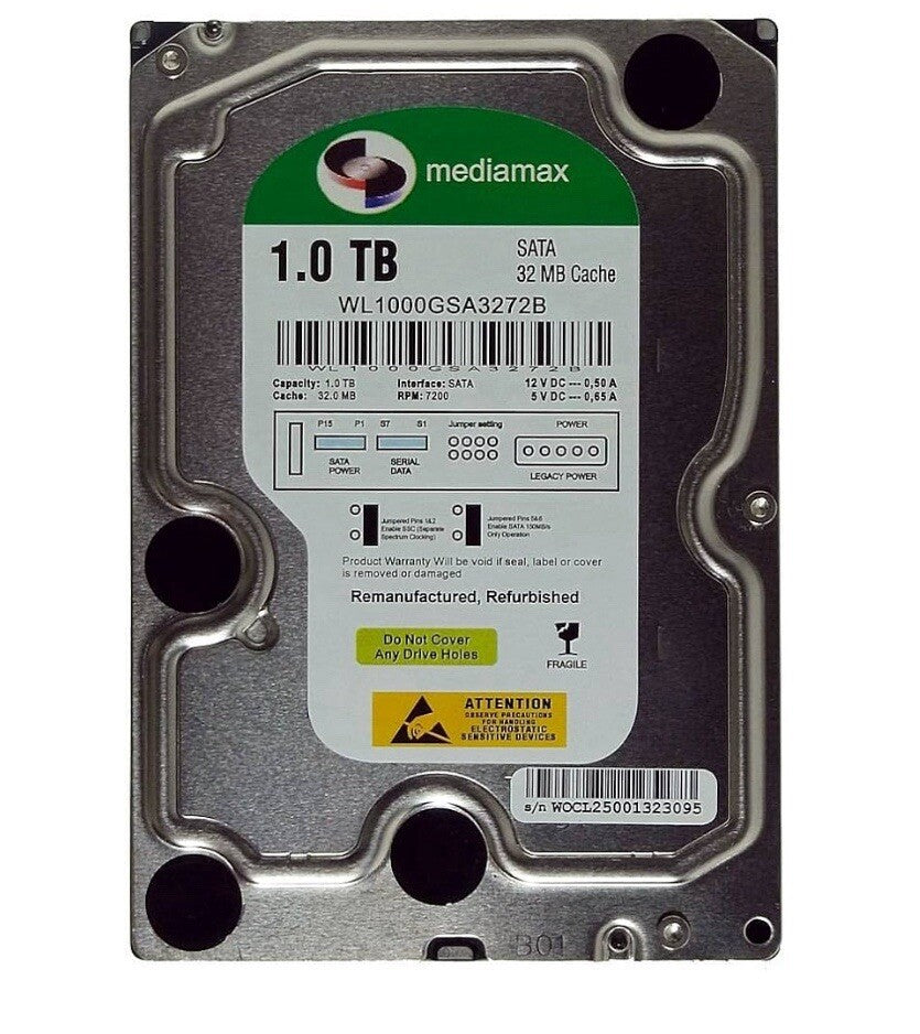 1TB Mediamax WL1000GSA6472B SATA2 7200rpm 64MB Festplatte 3,5"0