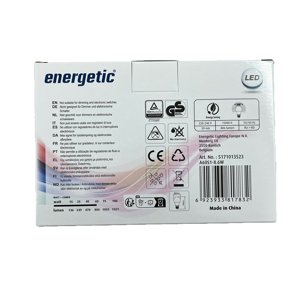 Energetic 3er Pack LED Leuchtmittel E27 8,6Watt (806lm) 2700K warmweiß1