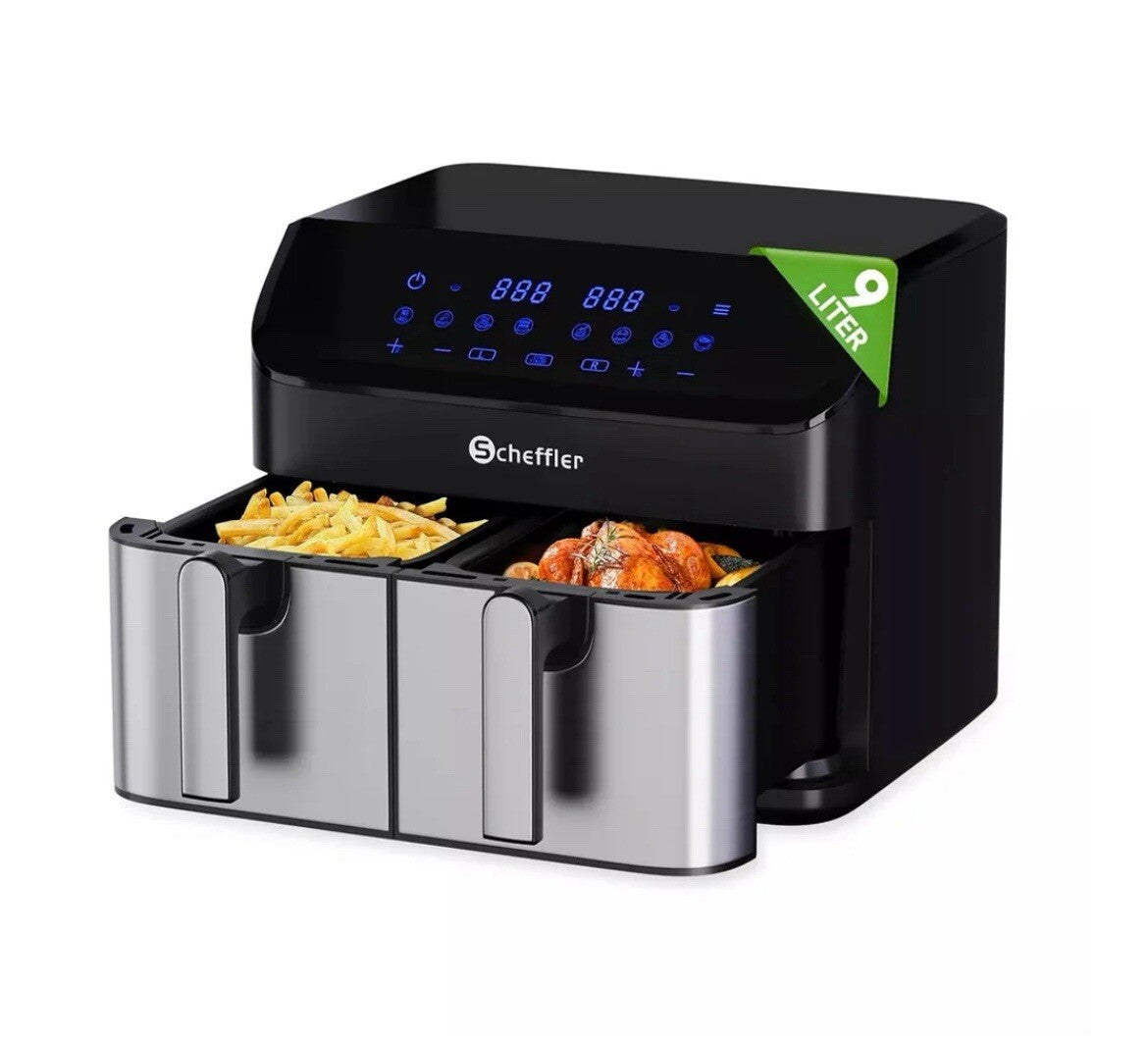 Scheffler Heißluftfritteuse 2 kammern 9L Airfryer 8 Programme0
