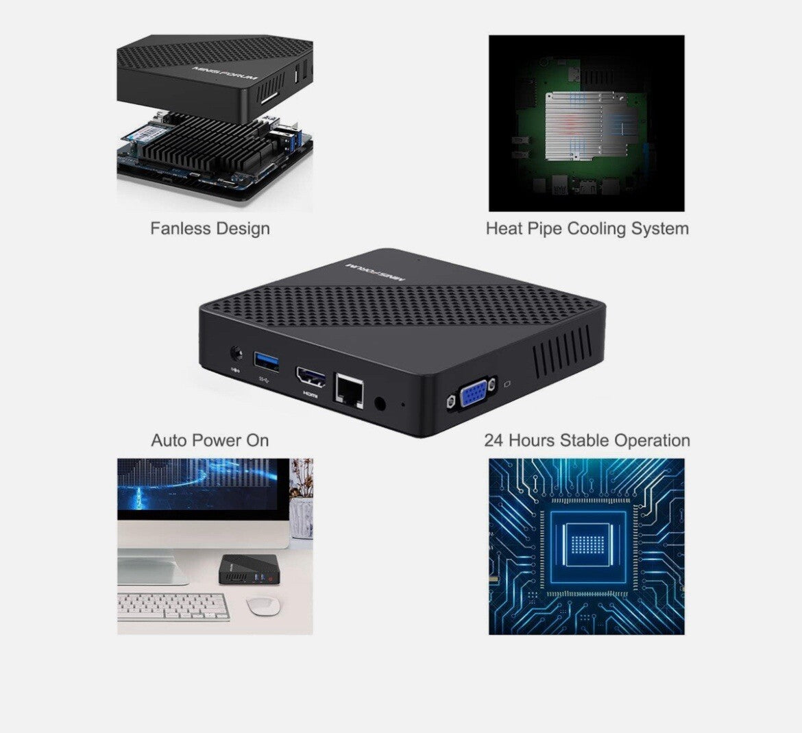MINIS FORUM Mini PC Fanless 4 GB DDR4 / 64 GB eMMC1