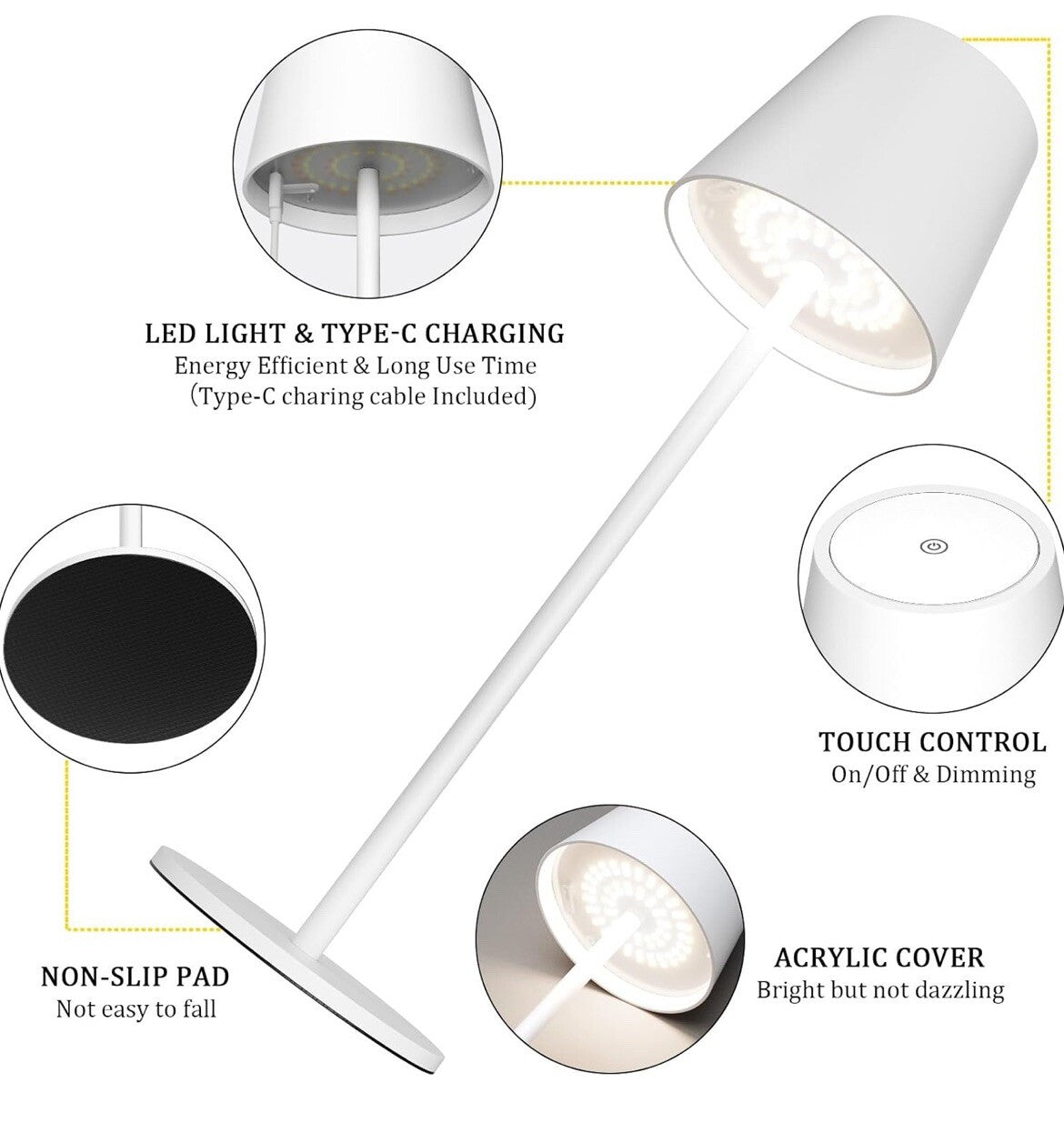 Howskys 2er Set moderne LED Akku kabellose Tischlampe 3W Touch 5200mAh1